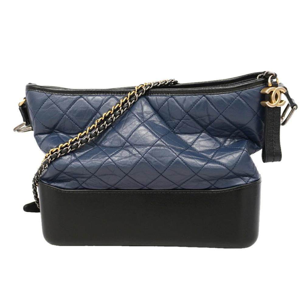 Chanel Shoulder Bag, Chain Shoulder, Gabrielle Hobo, Leather, Navy, Black, Go...